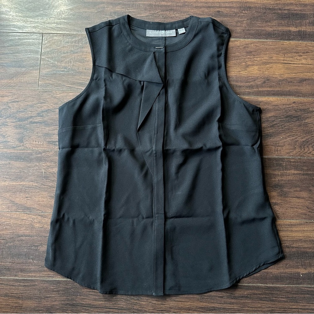 Elizabeth & Clarke Black Sleeveless Ruffle Button Down Blouse